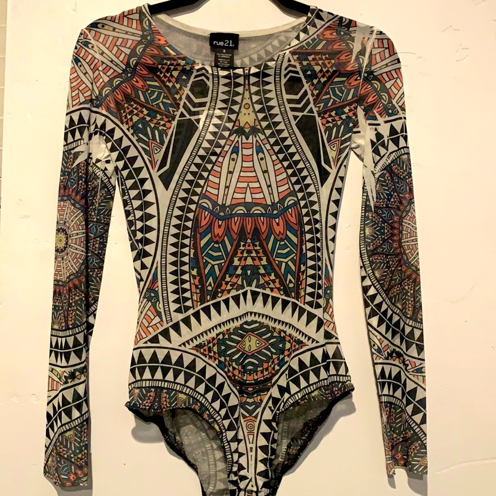 Tribal print shear body suit